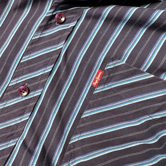 Pepe Jeans French Cuff Striped Casual Button Down Shirt Navy Size 3XL Men's - Picture 5 of 9